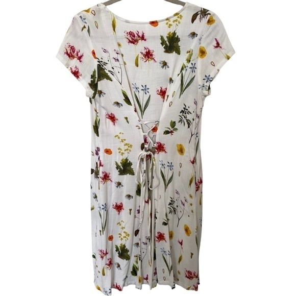 Blue Sky Floral Print Short Sleeve Dress, Bamboo & Linen Blend, Small - Picture 2 of 8